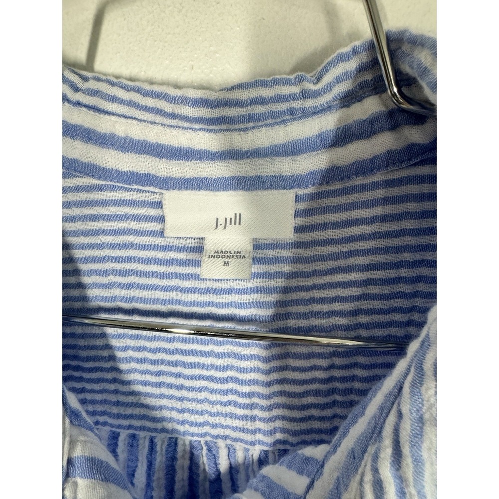 J. Jill Long Sleeve Blue And White Striped Gauze Button Up Tunic Top Women's M - Picture 4 of 11
